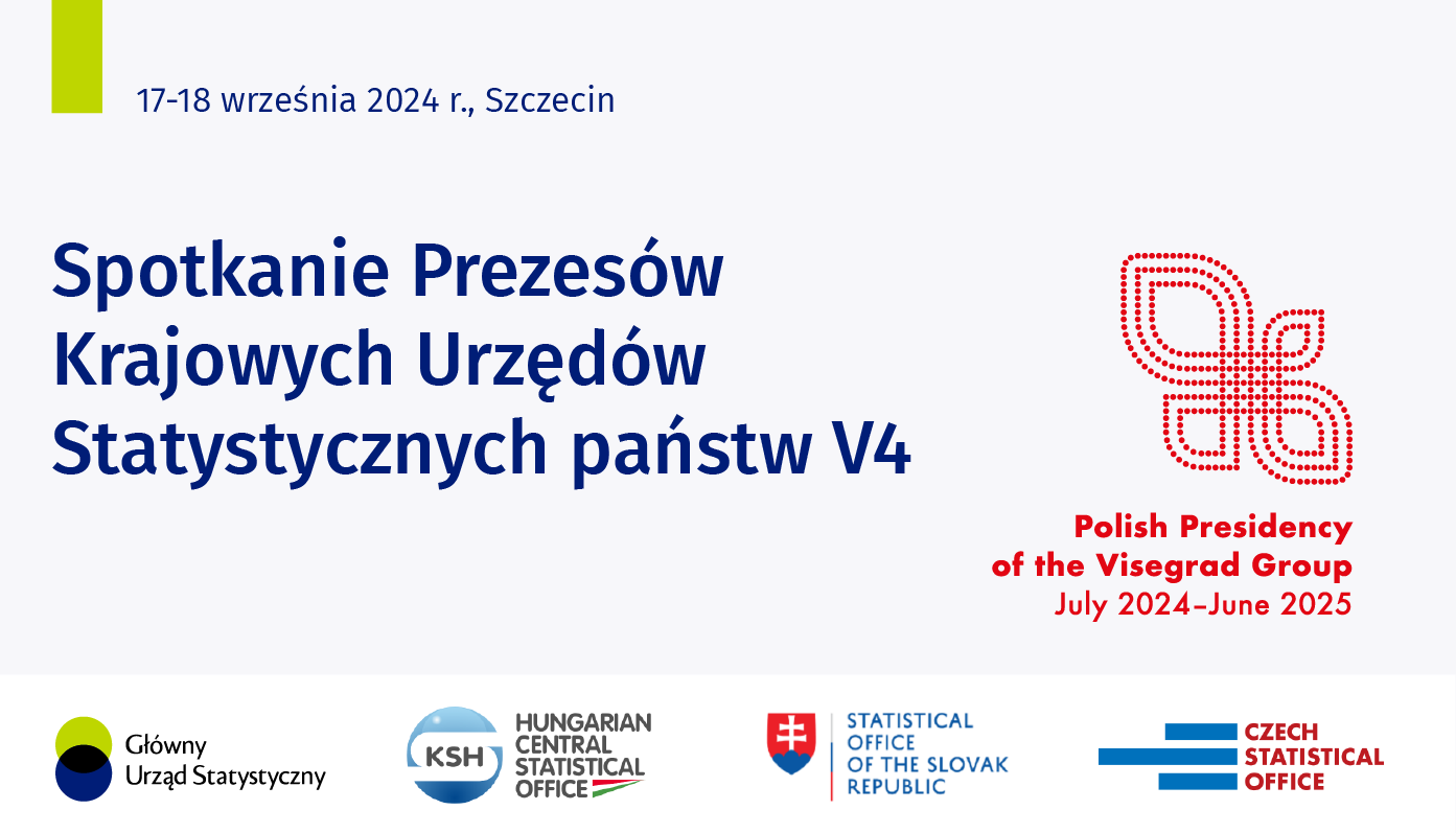 Na grafice znajduje się tekst: „Spotkanie Prezesów Krajowych Urzędów Statystycznych krajów V4” oraz logo polskiej prezydencji w V4.