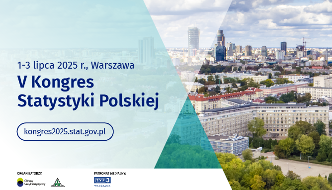 Na grafice znajduje się zdjęcie GUS oraz tekst: 1-3 lipca 2025r., Warszwa, V Kongres Statystyki Polskiej