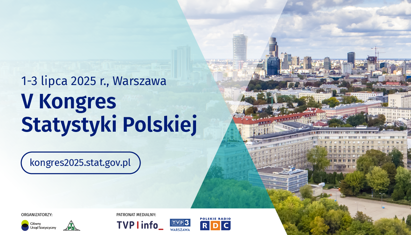 Zdjęcie Warszawy z napisem "V Kongres Statystyki Polskiej"