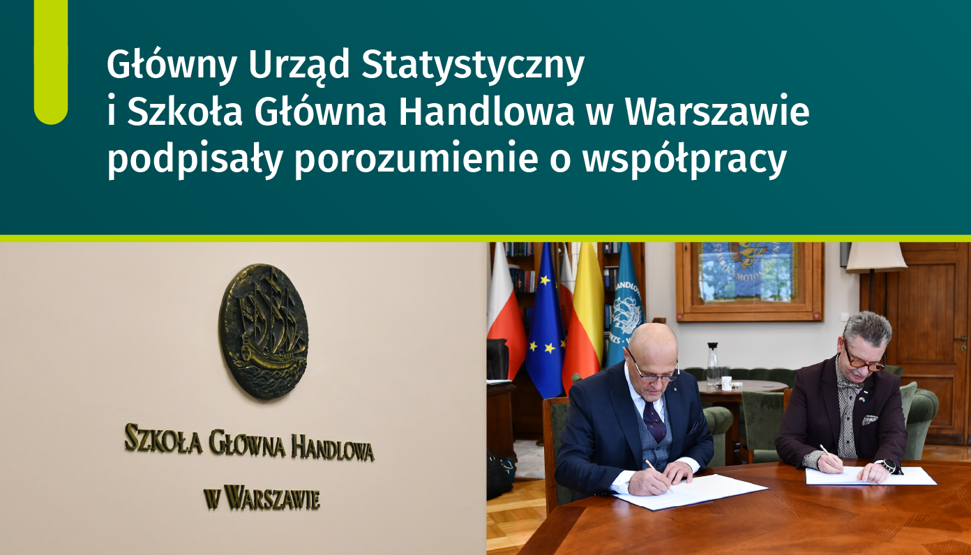 Na grafice znajduje się tekst Główny Urząd Statystyczny i Główna Szkoła Handlowa podpisali porozumienie o współpracy