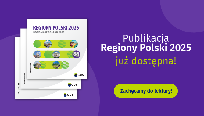 Na grafice znajduje się miniatura okładki publikacji Regiony Polski 2025 oraz tekst: " Publikacja Regiony Polski już dosętpna! Zachęcamy do lektury!"