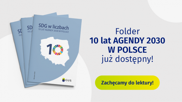 Na grafice znajduje się tekst Folder 10 lat Agendy 2030 w Polsce już dostępny 