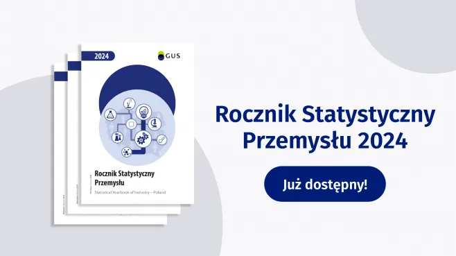 Na grafice znajduje się tekst: Rocznik Statystyczny Przemysłu 2024. Już dostępny! oraz zdjecie okładki.