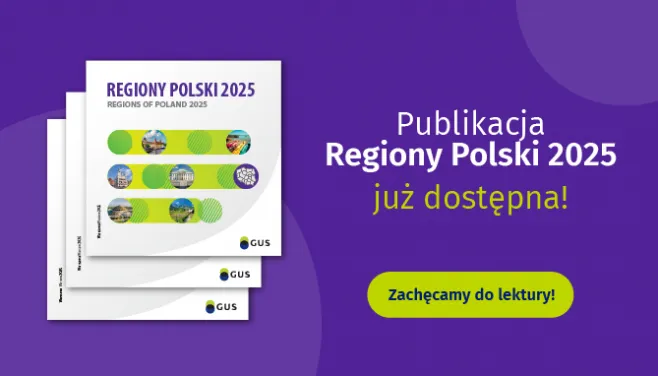 Na grafice znajduje się miniatura okładki publikacji Regiony Polski 2025 oraz tekst: " Publikacja Regiony Polski już dosętpna! Zachęcamy do lektury!"