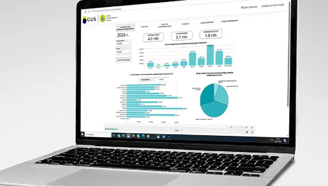 Laptop. Na jego ekranie wyświetlony dashboard Osoby niepełnosprawne prawnie