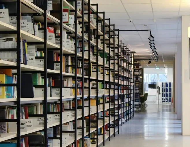 An aisle in the library
