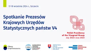 Powiększ obraz: Na grafice znajduje się tekst: „Spotkanie Prezesów Krajowych Urzędów Statystycznych krajów V4” oraz logo polskiej prezydencji w V4.