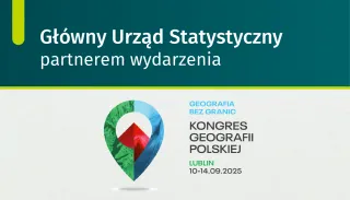 Powiększ obraz: Na grafice znajduje napis Główny Urząd Statystyczny partnerem wydarzenia. Geografia bez granic Kongres Geografii Polskiej Lublin 10-14.09.2025
