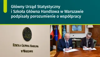 Powiększ obraz: Na grafice znajduje się tekst Główny Urząd Statystyczny i Główna Szkoła Handlowa podpisali porozumienie o współpracy
