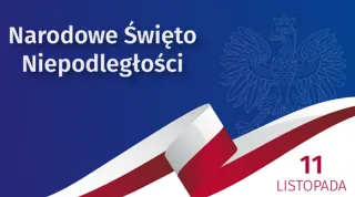 Powiększ obraz: Grafika dekoracyjna z flagą Polski i napisem Narodowe Święto Niepodległości 11 listopada