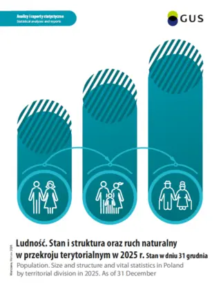 Powiększ obraz: Okładka publikacji Ludność. Stan i struktura oraz ruch naturalny w przekroju terytorialnym w 2025 r. Stan w dniu 31 grudnia  