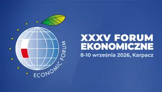Powiększ obraz: Plansza informująca o 35 Forum ekonomicznym w Karpaczu, w dniach 8-10 września 2026 roku