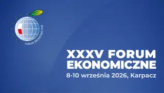 Powiększ obraz: Plansza informująca o 35 Forum ekonomicznym w Karpaczu, w dniach 8-10 września 2026 roku